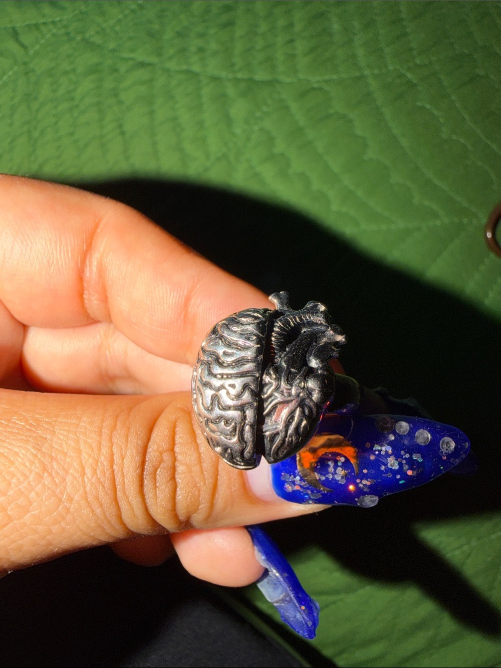 Sterling Silver Anatomical Heart & Brain Statement Ring - Silver - Picture 3 of 5